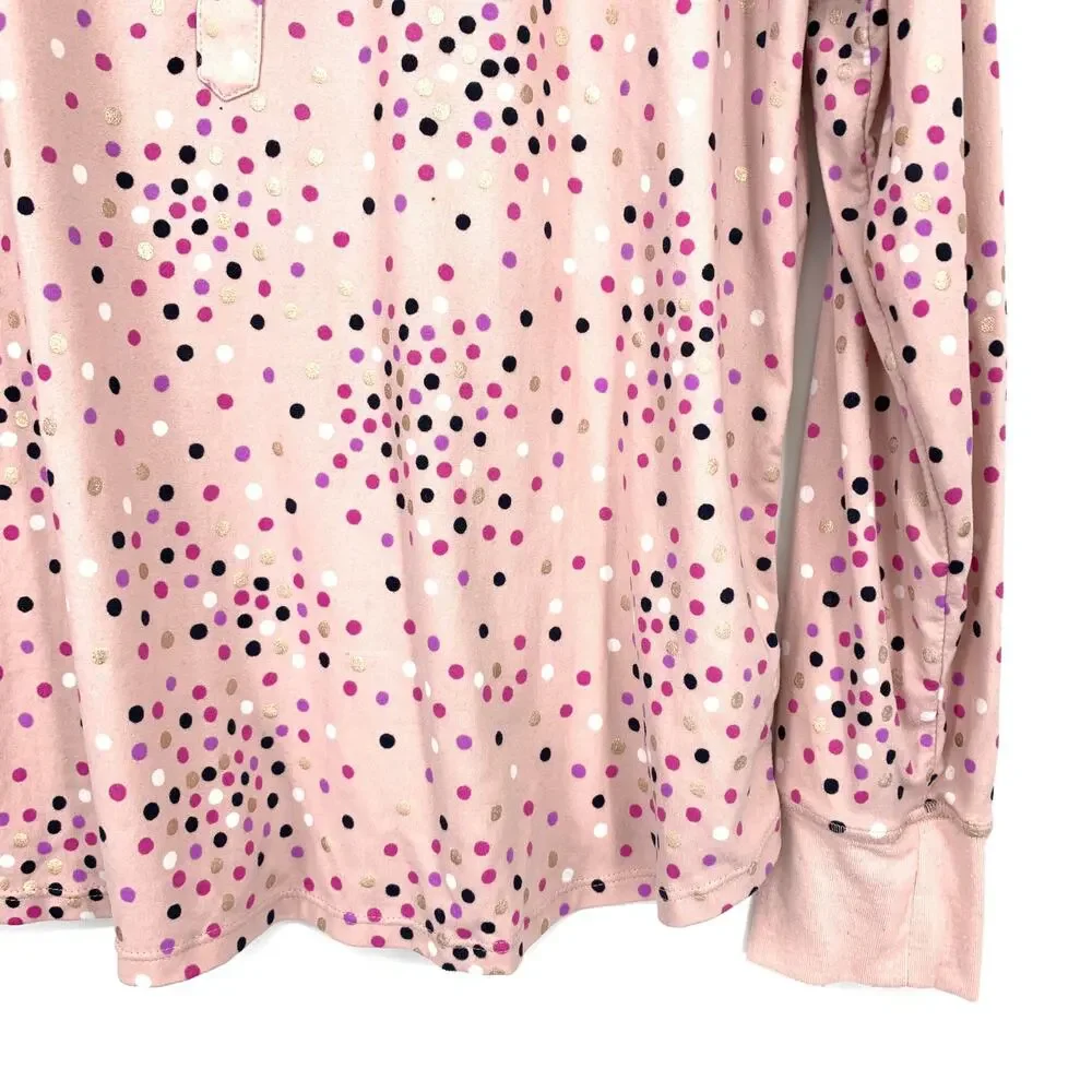 Kate Spade Pajama Set Womens Size L Pink Black Gold Polka Dot Novelty Print